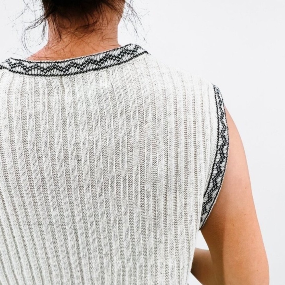 Casual Corner Vintage Floral Fair Isle Sweater Vest XL Ramie CottonKnit PinkRose - Picture 4 of 7